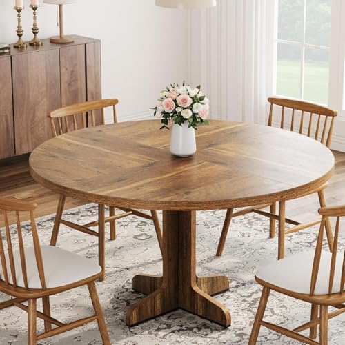 Garvee Table à Manger Ronde pour 4 Personnes, Table de Cuisine 120 cm Rustique avec Base en Bois, Structure Stable, Pieds Croisés, Moderne pour Cuisine, Salon (Or)
