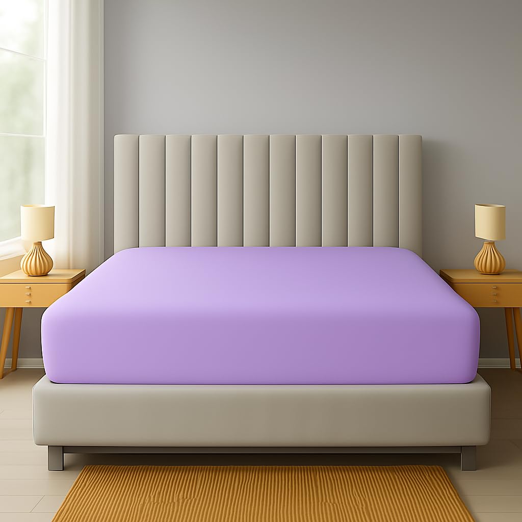 Fitted Sheet Extra Deep 16"/40CM PolyCotton EasyCare Percale Deep Pocket Fitted Bed Sheets (Single, Lilac)