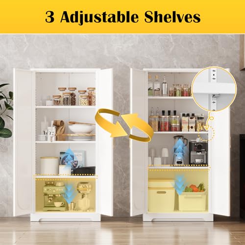 Image of Steeloong 60 inchMetal Pantry Storage Cabinet with Doors & 3 Adjustable Shelves