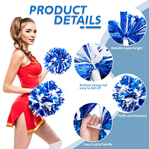 4Pcs Metallic Cheerleading Pom Poms For Kids, Creatiee 2 Pair Cheerleader Cheering Squad Pompoms For Boy Girl School Sports Games Team Spirit Cheer (Blue White) #TOP2