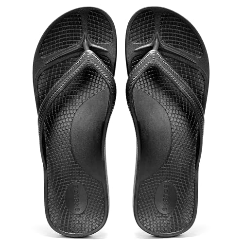 SKETOE Arch Support Flip Flops for Women Thong Sandals with Soft Straps for Summer Pool Slides Orthopedic Plantar Fasciitis Beach Recovery Slides Black