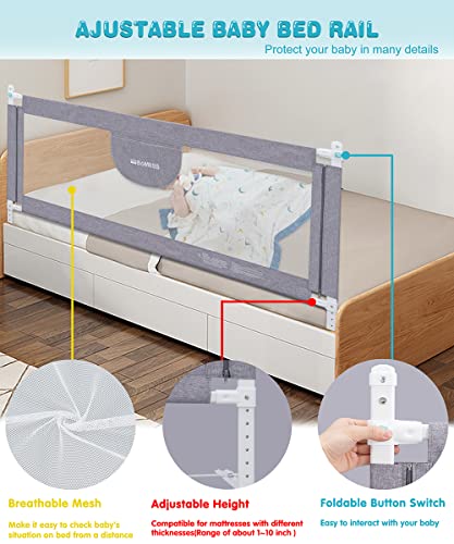 MBQMBSS 73\" Bed Rails for Toddlers, Twin Bed Rails for Toddlers, Baby Bed Rail Guard for Queen King Twin Full Size Bed, Extra Tall Bed Sides Rails - Protect Baby from Bed Falling