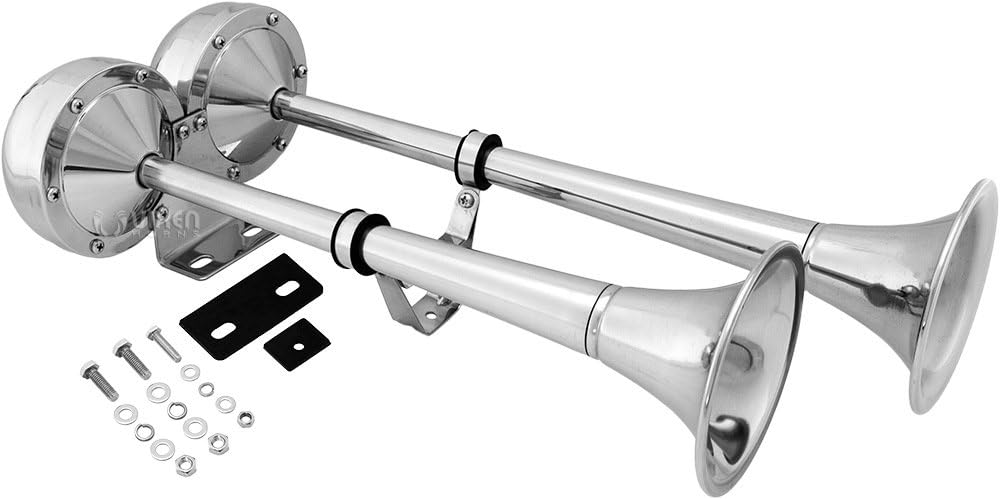 Vixen Horns Loud Powerful Dual Stainless Steel Trumpets Marine Electric Train Horn for Boats/RV/Trucks 12V Chrome VXH2112MAR