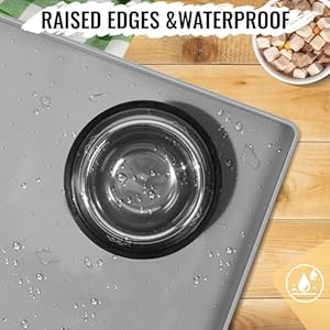   MateeyLife-Dog-Cat-Food-Mat-for-Floors-Waterproof-Nonslip-Dog-Bowl-Mats-for-Food-and-Water-Dog-Feeding-Mats-with-Raised-Edges-Silicone-Dog-Water-Matt-Tray-for-Messy-Drinkers-18x12-Grey
