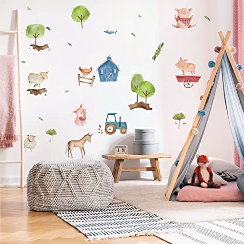 Kids Watercolor Wall Stickers Farm Animals Sheep Piggy Wall Decals Peel And Stick Removable Farmhouse Wall Stickers For Kids Nursery Bedroom Playroom Decor #TOP19