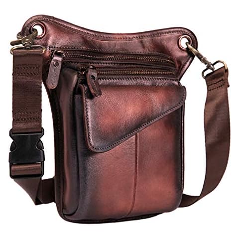 Leather Waist Pack Drop Leg Bag for Men Women Belt Bumbag Multi-Purpose Motorcycle Bike Outdoor Sports Tactical Cycling Riding Hiking Camping Pouch Red Brown Cover
