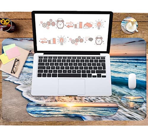 Image of WB WEIRDBEAST 4-In-1 Large Gaming Mouse Pad,Keyboard Wrist Rest Pad&Wrist Support Mousepad Set,Extended Desk Pad Waterproof Desk Mat For Home Office Study Game-Beach