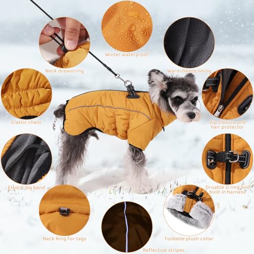 Savlot Hundejacken für den Winter Winddicht Wasserdichtes 2-in-1-Outfit Hundemantel für kaltes Wetter Reflektierende Hundeweste mit Geschirr Welpen-Winterjacke Hundemantel mit Reißverschluss