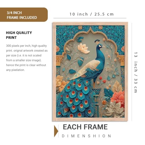 Image of kotart Traditional Wall Painting With Frame Vastu Peacock For Living Room Bed Room Hotel Wall Decor Digital Reprint engineered wood Set of 6 (10X13 inch)