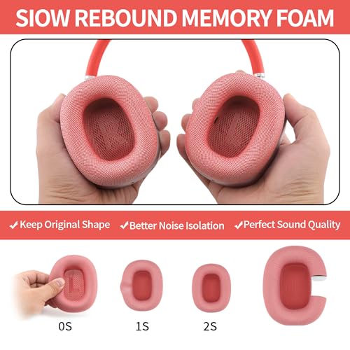 Image of Replacement Ear Cushions for Apple AirPods Max 1 & 2 Upgraded Memory Foam Pads with Durable Fabric,Sound Insulation and Noise Reduction,Strong Magnetic Fit,Sweat-Resistant, Breathable Comfor(Pink)
