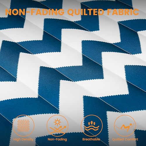 Image of Lazy Daze Hammocks 12FT Quilted Fabric Double Hammock with Spreader Bars and Detachable Pillow, 2 Person Hammock for Outdoor Patio Backyard Poolside, 450 LBS Weight Capacity, Blue Chevron Stripe