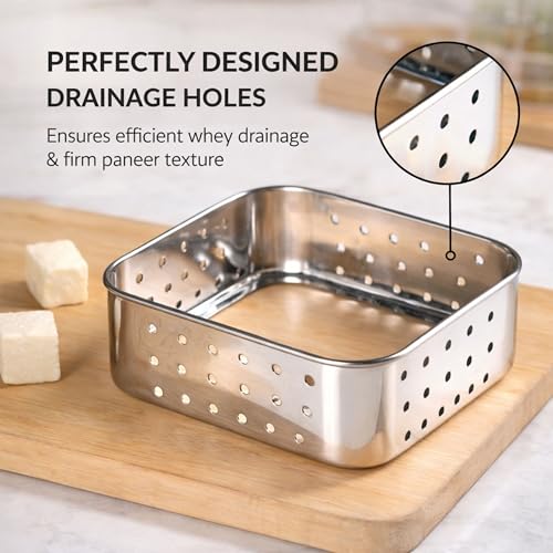 Image of Paneer Maker for Home Use | Stainless Steel Paneer Maker Steel with Drain System | Paneer Maker Mould Press, Paneer Press & Tofu Press | Durable Reusable Paneer Strainer Kitchen Tool (350 ml)