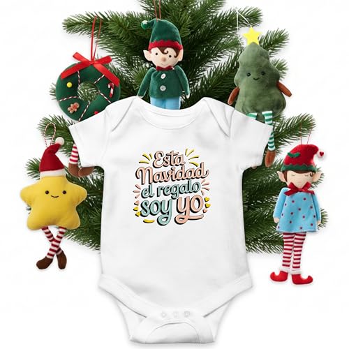 Miss Chapas | Body “El Regalo Soy Yo” + Adorno Navideño para el Árbol | Regalo Original Bebé Recién Nacido Navidad | Caja Kraft Lista para Regalar (3M)