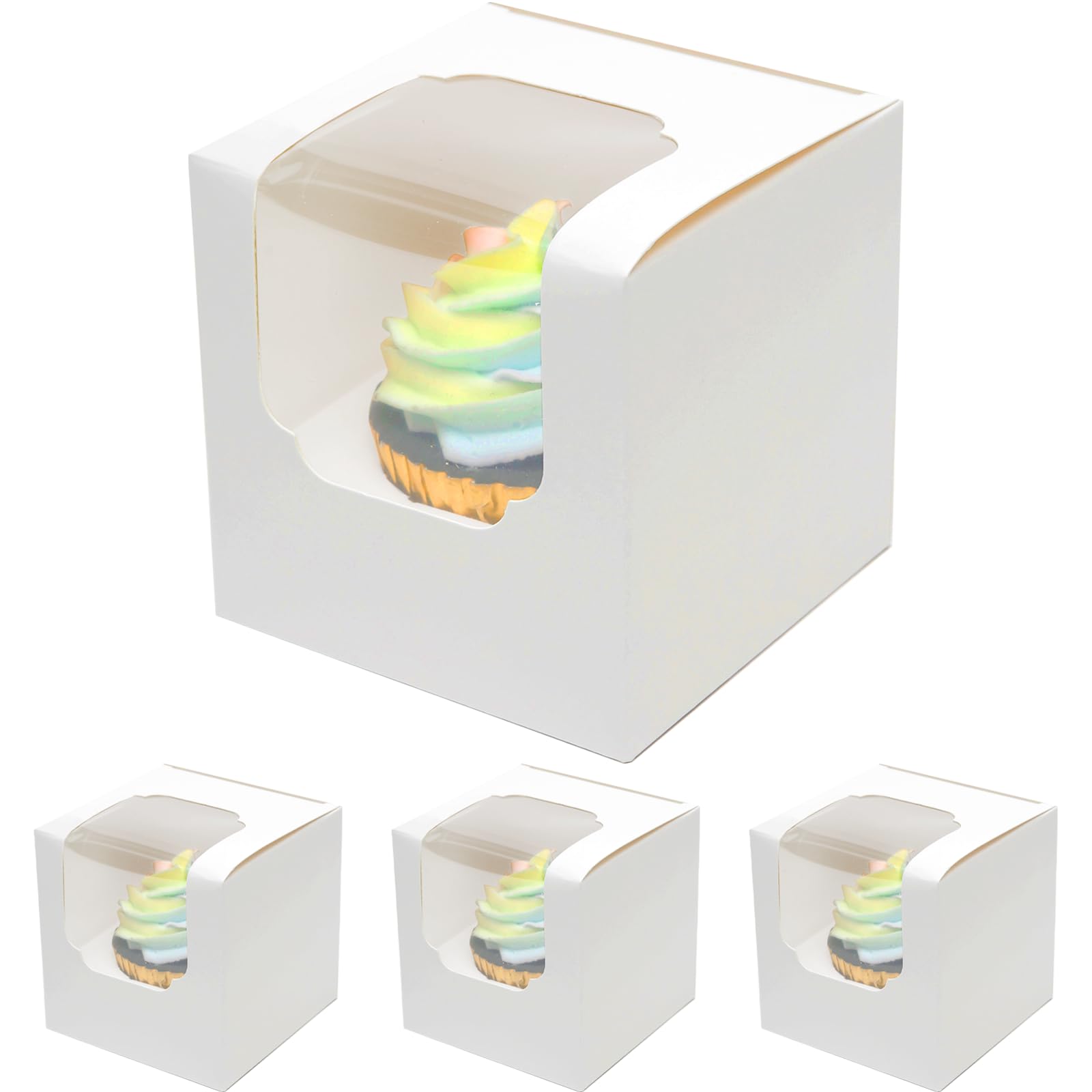 Gcardist White Cupcake Boxes Individual Cupcake Container 15Pcs 8.9x8.9x8.9cm Auto-Pop up Single Cupcake Boxes (15 Boxes+15 Inserts,3.5"x 3.5"x 3.5" inch)