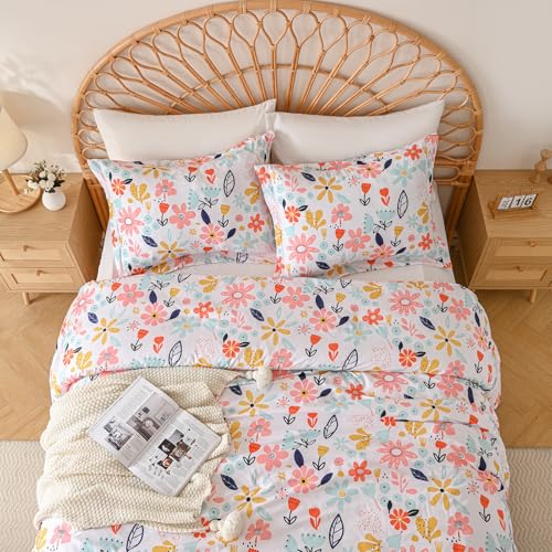Image of Yibeizi Girls Floral Full Size Kids Comforter Set Boho Bedding