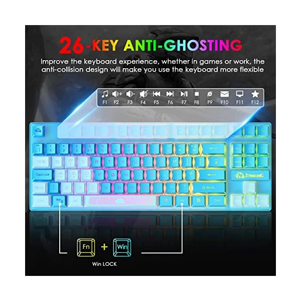 UK-Layout 80% Gaming-Tastatur und -maus, drahtgebundenes RGB-Mechanische Gefühl-Tastatur + 6400 einstellbarer DPI-Gaming… – Bild 3