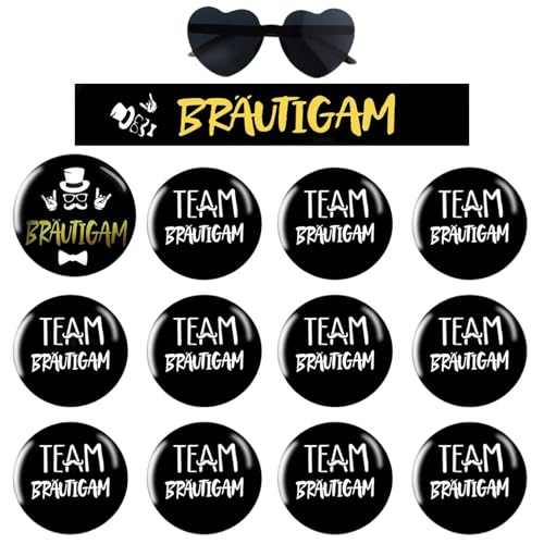 JGA Deko Männer Bräutigam Schärpe Button Set mit Bräutigam Buttons Anstecker, für Junggesellenabschied Engagement Feiern Bedarf Schwarz Gold (Style C)