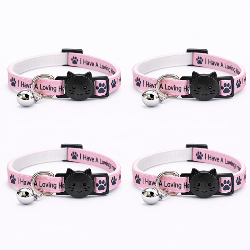 Worded Cat Collars – Please Do Not Feed Me, I Am Microchipped | Safe Quick Release Breakaway Buckle | Zacal Cat Collars (Pack of 4, Pink, I Have A Loving Home)
