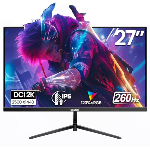 Image of Gawfolk 27 Inch Gaming Monitor IPS 260Hz, QHD 2560 * 1440p PC Monitors, Computer Screen for Home & Office, Support HDMI & DP, Wall Mount Compatible 75 * 75mm, Black