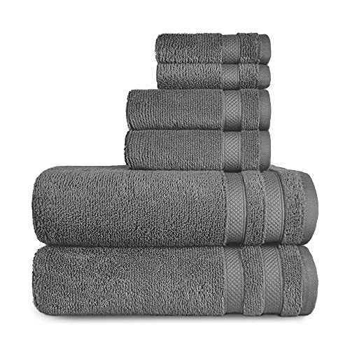Trident Bath Linen Set, 650 Gsm Cotton Modal Blend, Towels For Bathroom, Super Absorbent, Zero Twist, Super Soft, 6 Piece Set (2 Bath Towels, 2 Hand Towels, 2 Washcloths), I'm Plush (Metal Gray) #TOP18