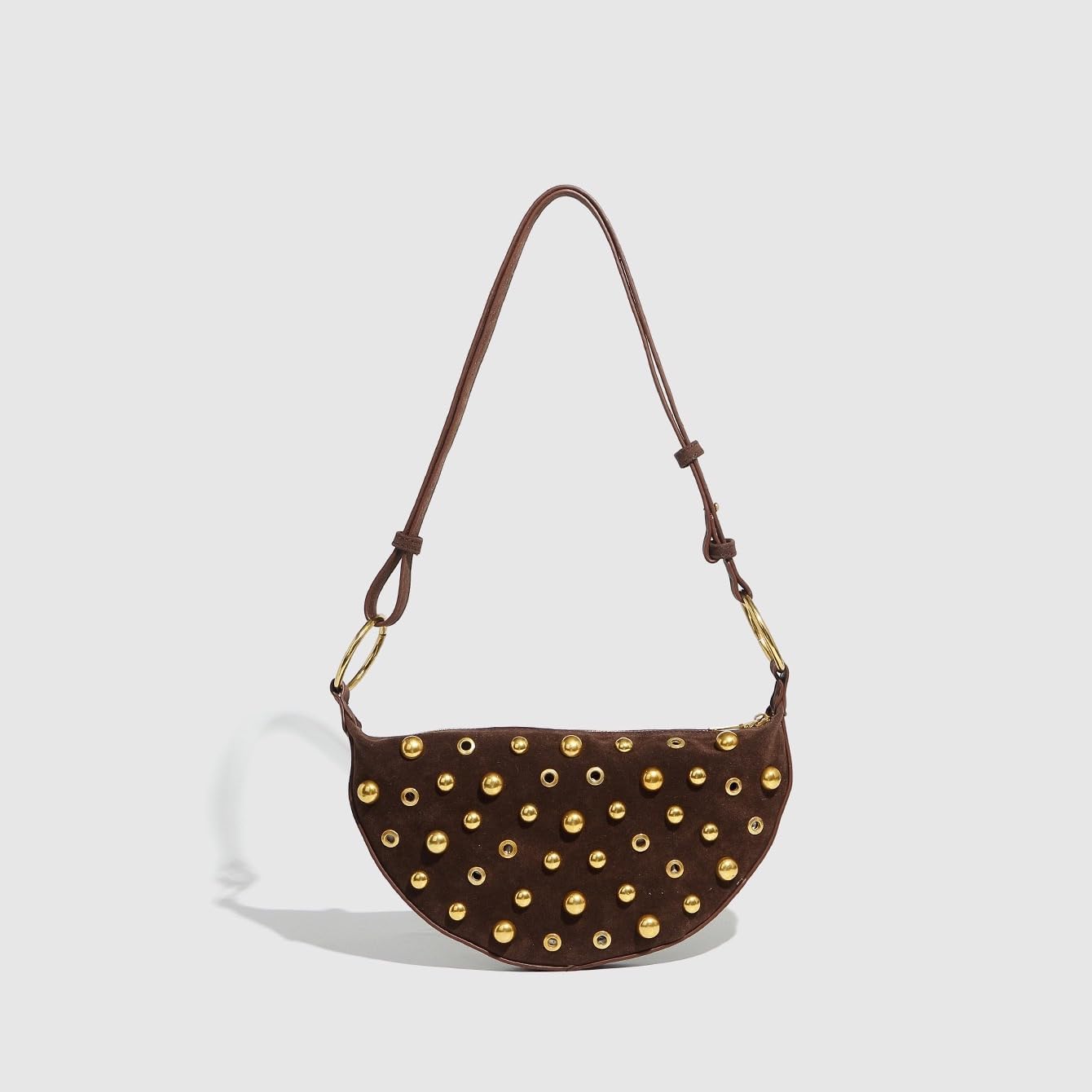 Studded Punk Rock Purse for Women, Gold Detail Suede Crossbody Bag, Trendy Y2K Style Genuine Leather Handbag