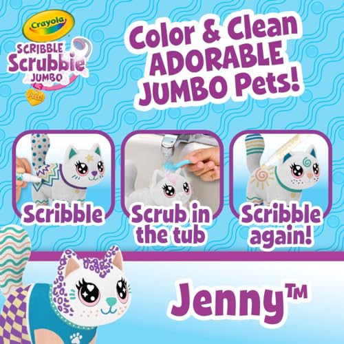Image of Crayola Scribble Scrubbie Jumbo Toy Cat, Large Posable Animal for Kids, Birthday, Gift for Girls & Boys, Washable Coloring & Grooming Toy, Ages 3+