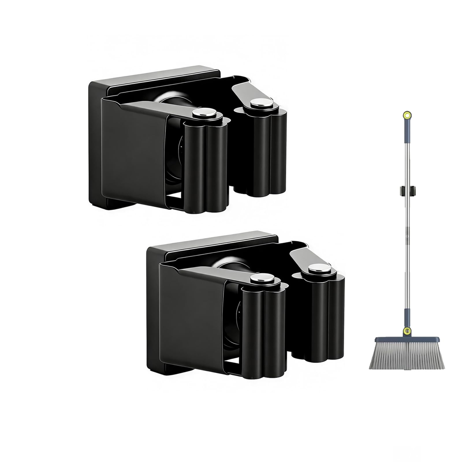 AIYULONG 2 Pack Magnetic Broom Holder Wall Mounted Anti Slip Rack