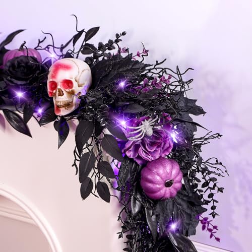 SHareconn 6FT Halloween Garland with Purple Lights Battery Operated and