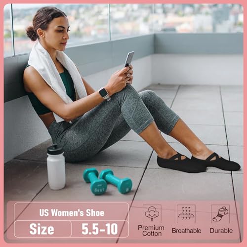 Image of yeuG Pilates Socks for Women Non Slip Grip Socks for Yoga, Barre, Hospital, Barefoot Grippy Yoga Sock Womens Gifts 4 Pairs