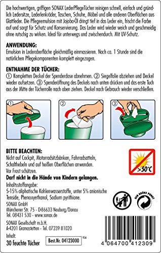 SONAX Leerverzorgingsdoekjes doos (25 stuks) reinigen snel, eenvoudig en grondig alle oppervlakken van glad leer | art… - Image 8