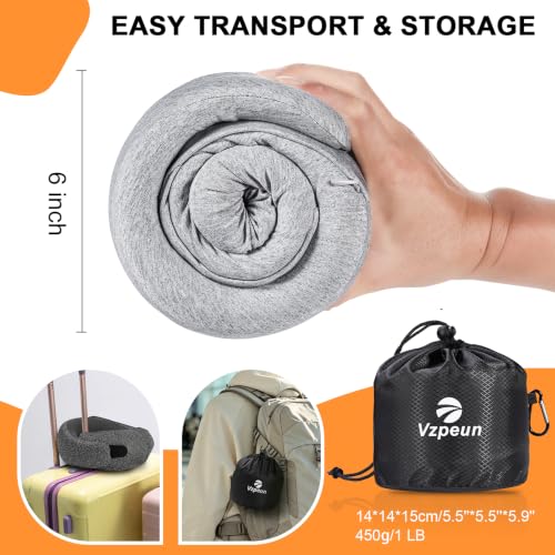Image of Travel Pillow - Hooded Neck Pillow Airplane Memory Foam Filling for Plane, Cars Sleeping, Road Trip, Long Flights, Airplane Travel Essentials, Includes Eye Mask & Earplugs (Light Gray)
