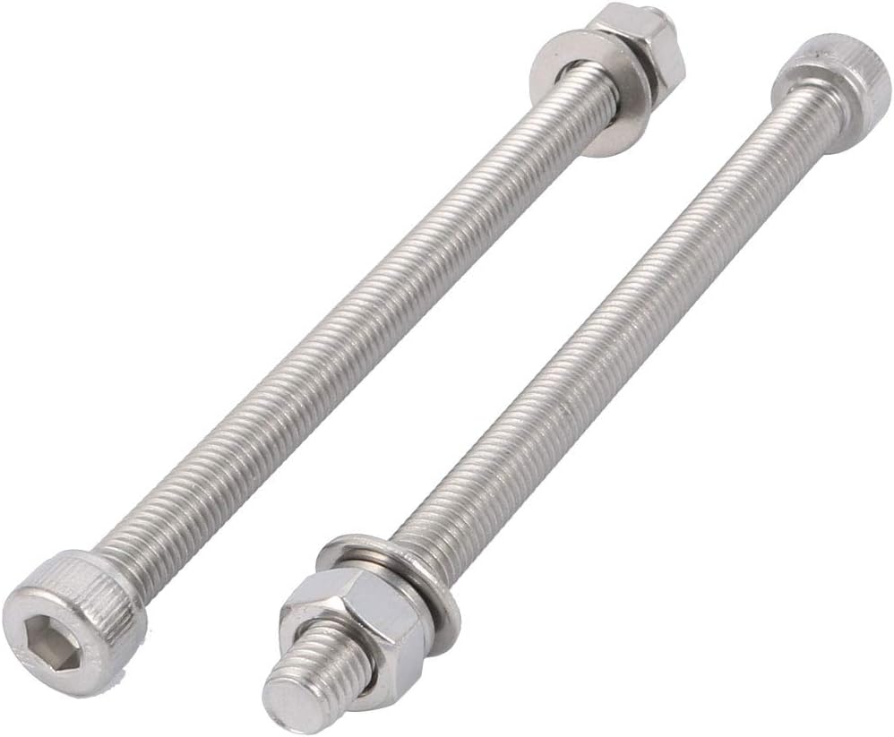 uxcell 10Pcs M8x130mm 304 Stainless Steel Knurled Hex Socket Head Bolt Nut Set w Washer