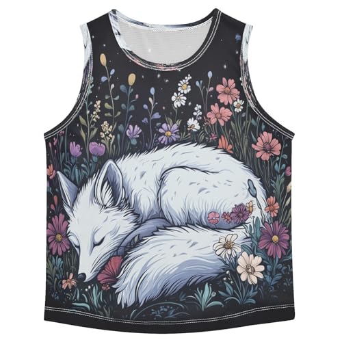 Fox Floral Garden Black Boys Tank Tops Sleeveless Tank Top Shirts Undershirts for Kids,3T