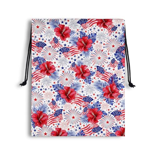Image of US Flag Drawstring Bag Portable Patriotic Pouch Bag for Outdoor Party Holiday