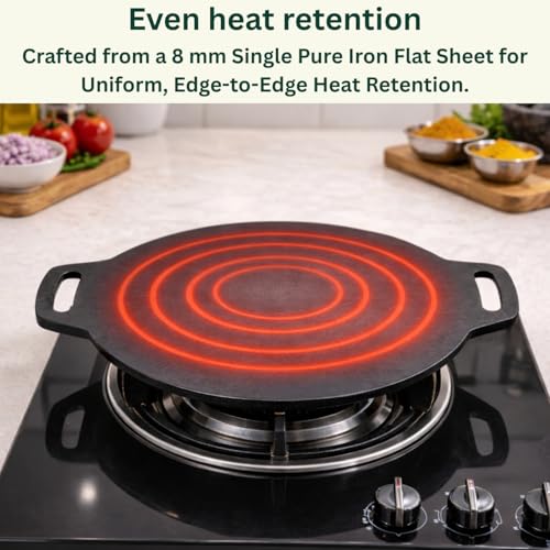Image of Pure Iron Dosa Tawa, 12 Inch, 8mm Thick, Fully Seasoned, Non-Stick, Flat Borderless Design, 30 cm, 5 kg (8 mm)