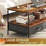 WLIVE Coffee Table, 39" Coffee Table with Storage & Drawers, 2-Tier Wood Center Table for Living Room, Apartment, Bedroom, Metal Table Legs, Rustic Brown - Image 4