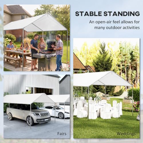 Image of Outsunny 10'x20' Carport Outdoor Heavy Duty Galvanized Car Canopy White