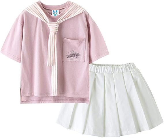 Amazon Aculldo 子供服 女の子 Tシャツ スカート プリーツ ミニ 上下セット 韓国風 可愛い セーラー風の襟 キッズ服 ガールズ トップス スカート スポーツ風 子供 学院風 オシャレ 夏服 洋服 普段着 応援服 通園 通学 春 夏 プレゼント スカート