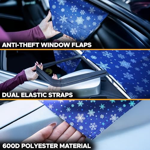 Image of EcoNour Car Windshield Cover for Ice & Snow | 600D Polyester All-Weather Windshield Protector | Water, Heat & Sag-Proof | Winter Car Snow Cover | Standard Size 69 inch x 42 inch