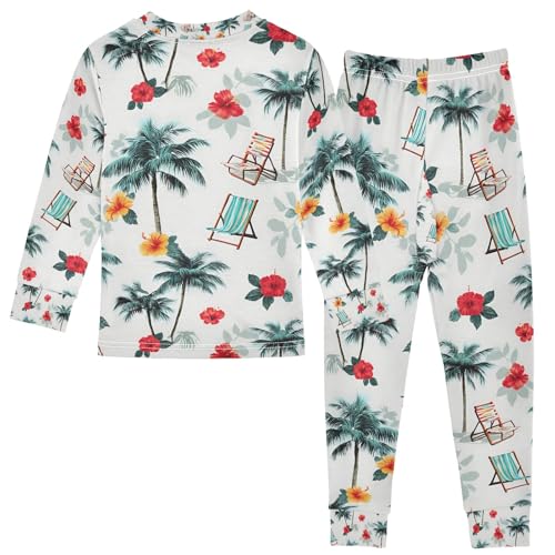 senya Palm Trees Beach Chairs Pajamas Set Long Sleeve Soft Cotton Sleepwear 2 Piece2