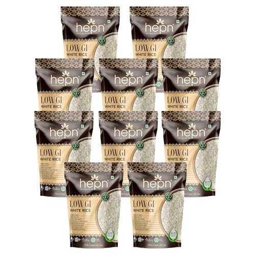 Image of hepn Low GI White Rice Pack of 10, 9kg, Lab Tested GI 41, Premium Low Glycemic Staple, Diabetic Friendly, No Added Sugar, Daily Meals