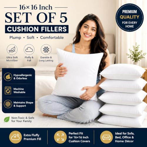 Image of JDX Hotel Microfiber Cushion (16X16 Inches Set of 5, White)