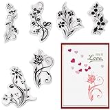 Hying 6 PCS Flowers Leaves Clear Stamps for Card Making, Floral Lace Rubber Stamps Plants Flowers Transparent Stamp Seal for Crafting DIY Scrapbooking Photo Album Decorations