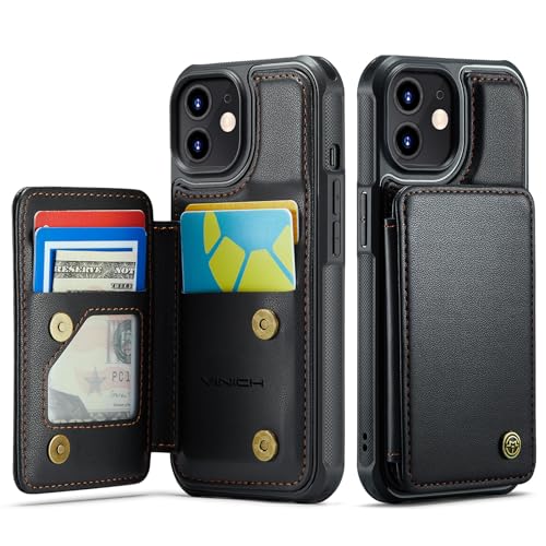 Vinich for iPhone 12/12 Pro Wallet Case with Card Holder RFID Blocking Credit Slots Kickstand Shockproof Phone Cover Fit for iPhone 12/12 Pro 6.1 Black