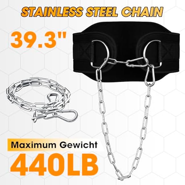 Dip Belt for Weightlifting, Weight Belt with Chain for Pullup, Squats and Dips, Weighted Pull Up Belt With Comfortable Waist Support for Men & Women,440lb Weight Capacity