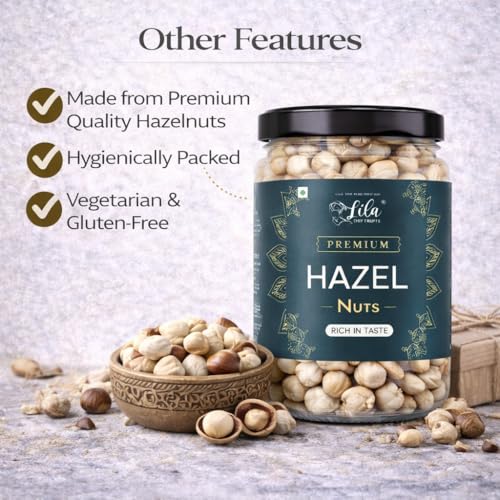 Image of LILA DRY FRUITS Hazelnuts 500 Grams | Roasted & Unsalted Hazel Nuts | Delicious Nut Snack for Baking and Snacking | Rich in Protein and Fibre | Premium Exotic Nut Dry Fruit Perfect for Giftings