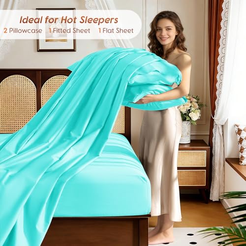 Image of 100% Egyptian Cotton Sheet Set 4 Pcs , 1200 TC, 16 inch Deep Pocket Sheet Queen | Long Staple Cotton Sheet, Soft and Breathable, 1 Fitted Sheet, 1 Flat Sheet, 2 Pillowcase Cozy for All Season, Lake Green
