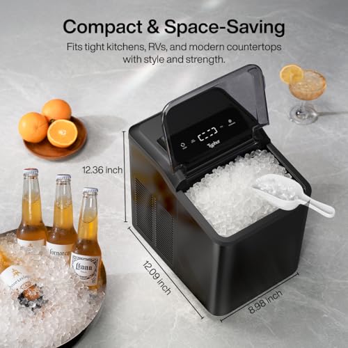 Image of Typhur Fast Nugget Ice Maker Countertop with Self-Cleaning Pump, 35lbs /24H Crushed Pebble Ice Machine, 8 Packs Cleaner, Dual Ice Scoops for Home, Kitchen, Party, RV, Onyx Black Stainless Steel