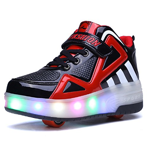 Niños Zapatillas con Ruedas LED Luces Luminosas Zapatos de Skateboarding Aire Libre Gimnasia Patines Rueda Automática Zapatos Deportivo para Niñas y Niño Los Mejores Regalos