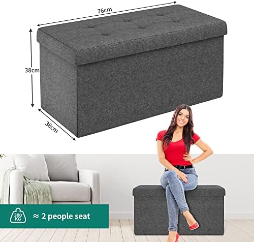 YITAHOME Pouf Contenitore Pieghevole Portaoggetti, 76x38x38cm Grigio Scuro per Soggiorno Camera da Letto